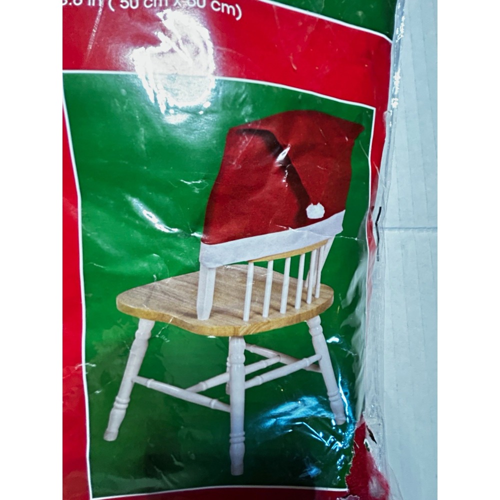 Christmas House Stretch Chair Cover Red/White Santa Hat 19.6x23.6 in